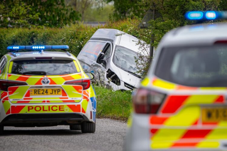 Van careers into ditch following crash on road near Chippenham