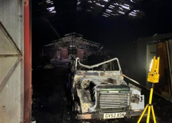 Land Rover catches fire before flames spread to barn on farm