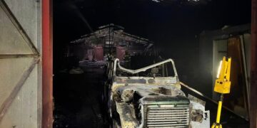 Land Rover catches fire before flames spread to barn on farm