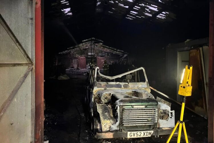 Land Rover catches fire before flames spread to barn on farm