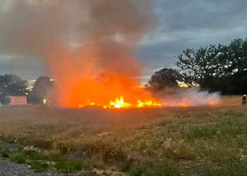 Firefighters tackle flames as bonfire spreads to grass near Trowbridge