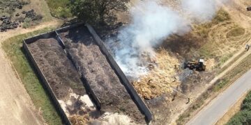 Fire destroys 600 hay bales as police hunt for three arson suspects