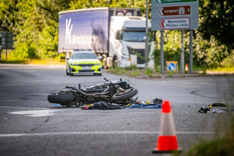Biker fighting for his life after crashing through A36 roundabout