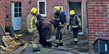 Wiltshire firefighters search burning cottages in realistic exercise