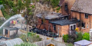Air ambulance medics treat casualty injured in major fire near Swindon