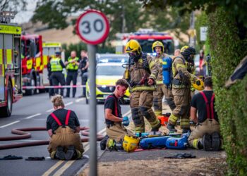 Air ambulance medics treat casualty injured in major fire near Swindon