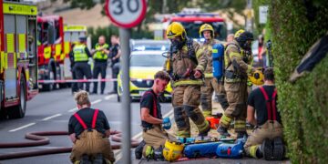 Air ambulance medics treat casualty injured in major fire near Swindon