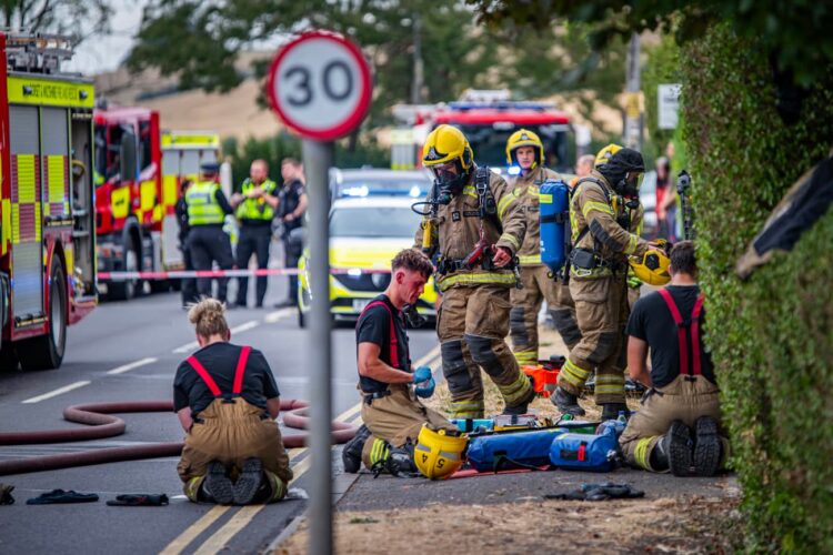 Air ambulance medics treat casualty injured in major fire near Swindon