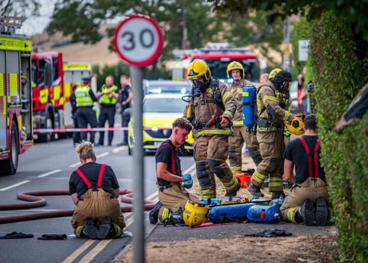 Air ambulance medics treat casualty injured in major fire near Swindon