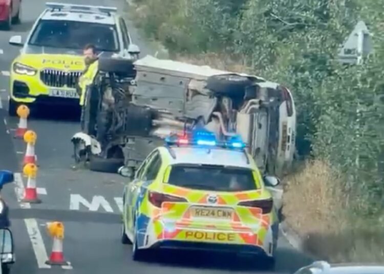 Traffic delays on busy road near Calne after car overturns in crash
