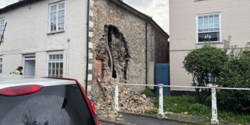 Former pub wall collapses sparking evacuation and road closure