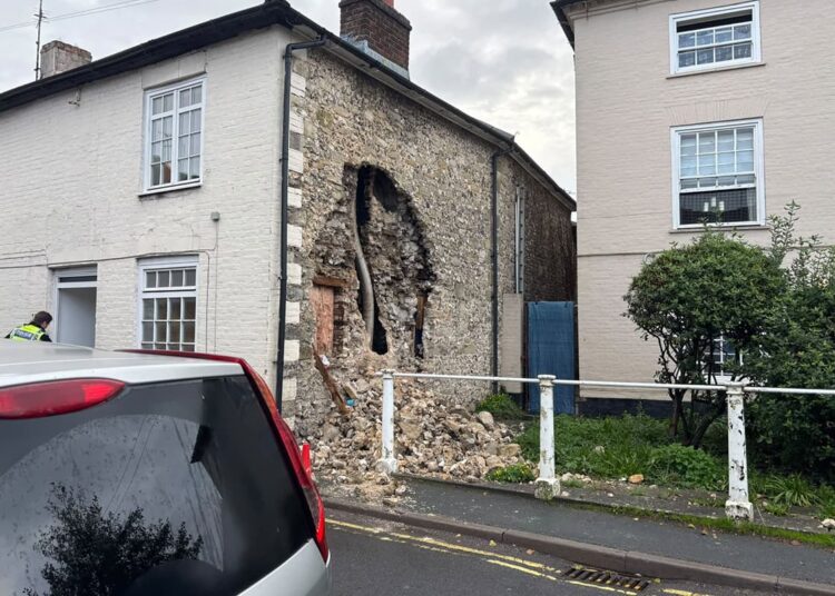 Former pub wall collapses sparking evacuation and road closure